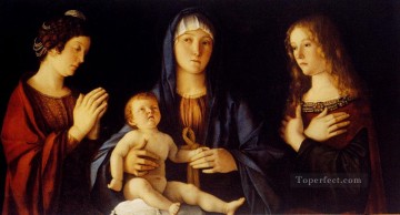 Giovanni Bellini Painting - Virgin And Child Betwwn St Catherine And St Mary Renaissance Giovanni Bellini